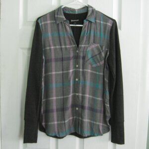 Betabrand Grey Plaid Button Down Shirt Size S Office Wear Career Business Casual